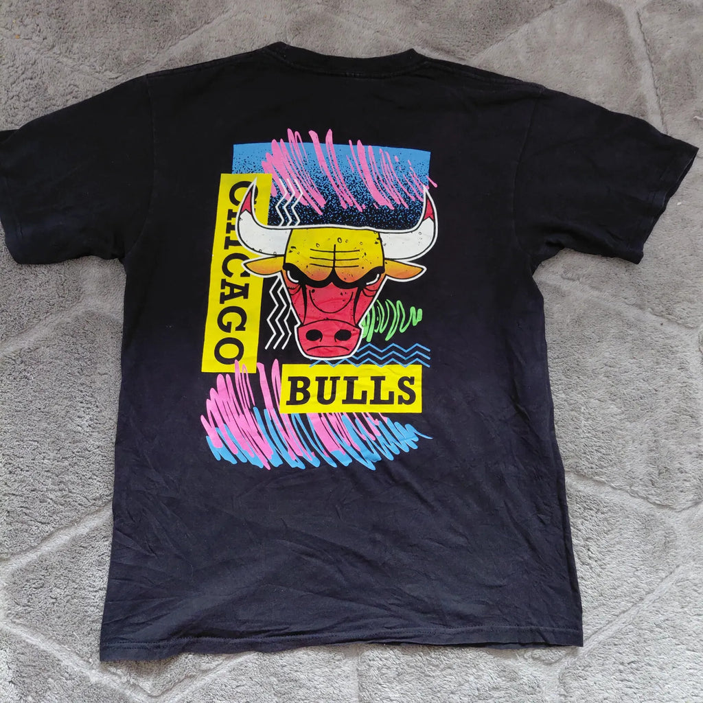 Jordan Crew Neck T Shirt Black Cotton Chicago Bulls Bull Head Logo Graphic Print