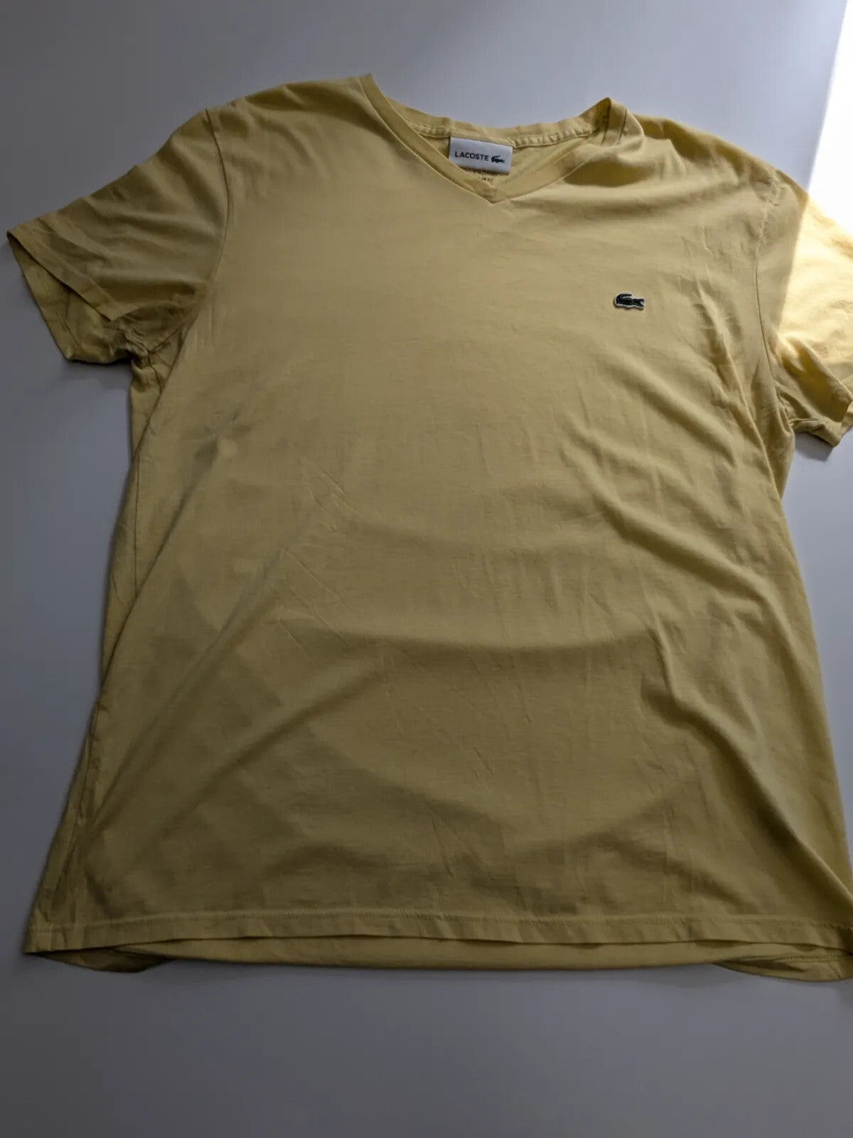 Lacoste T-Shirt FR 5 US L Yellow Cotton V Neck Logo Regular Fit