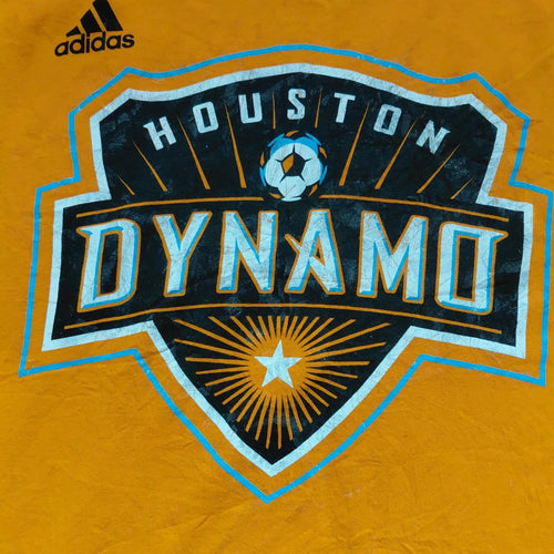 Adidas Crew Neck T Shirt Medium Yellow Cotton Houston Dynamo Graphic Logo Short