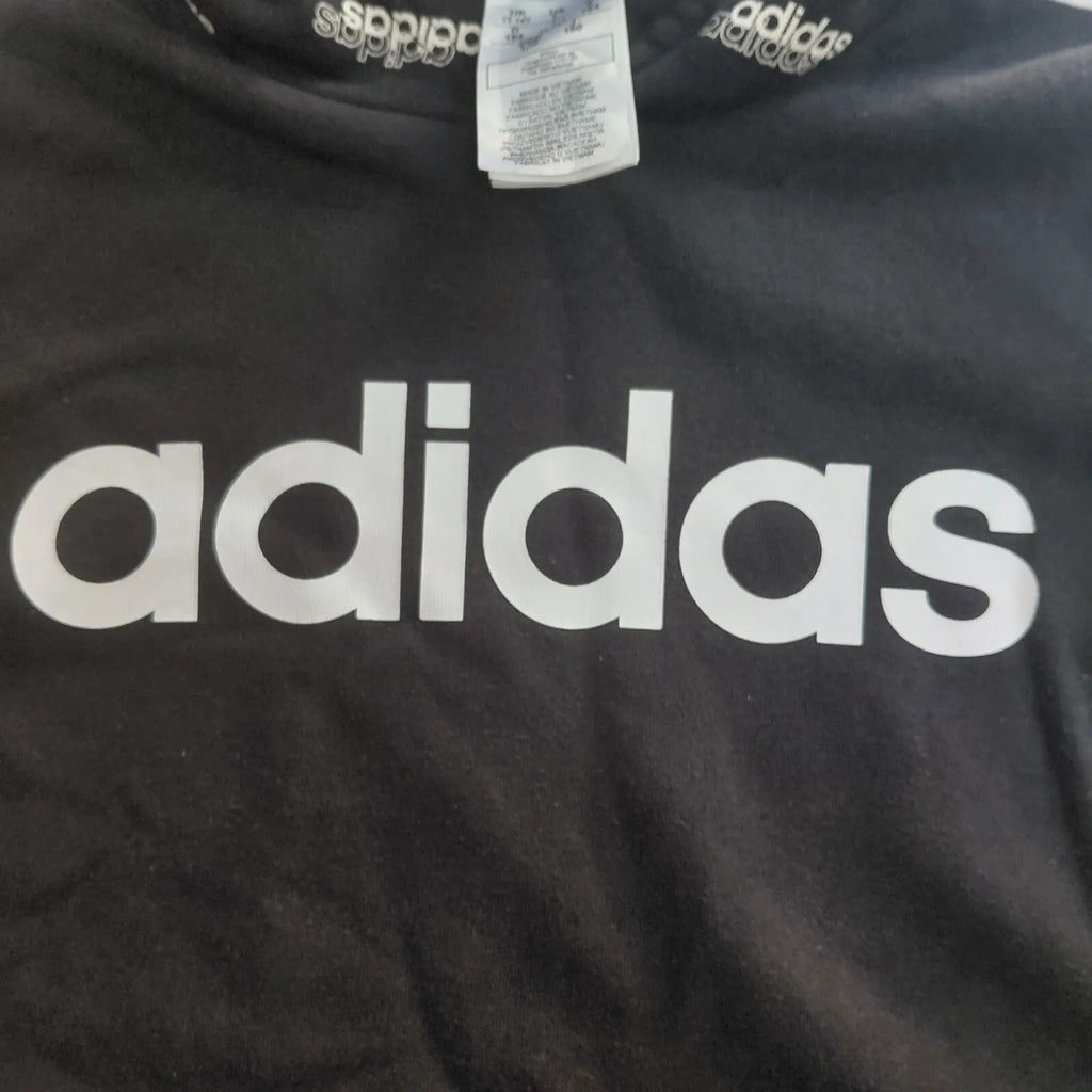 Adidas Hoodie UK 13-14Y Black Pullover Logo Three Stripe Hooded Streetwear