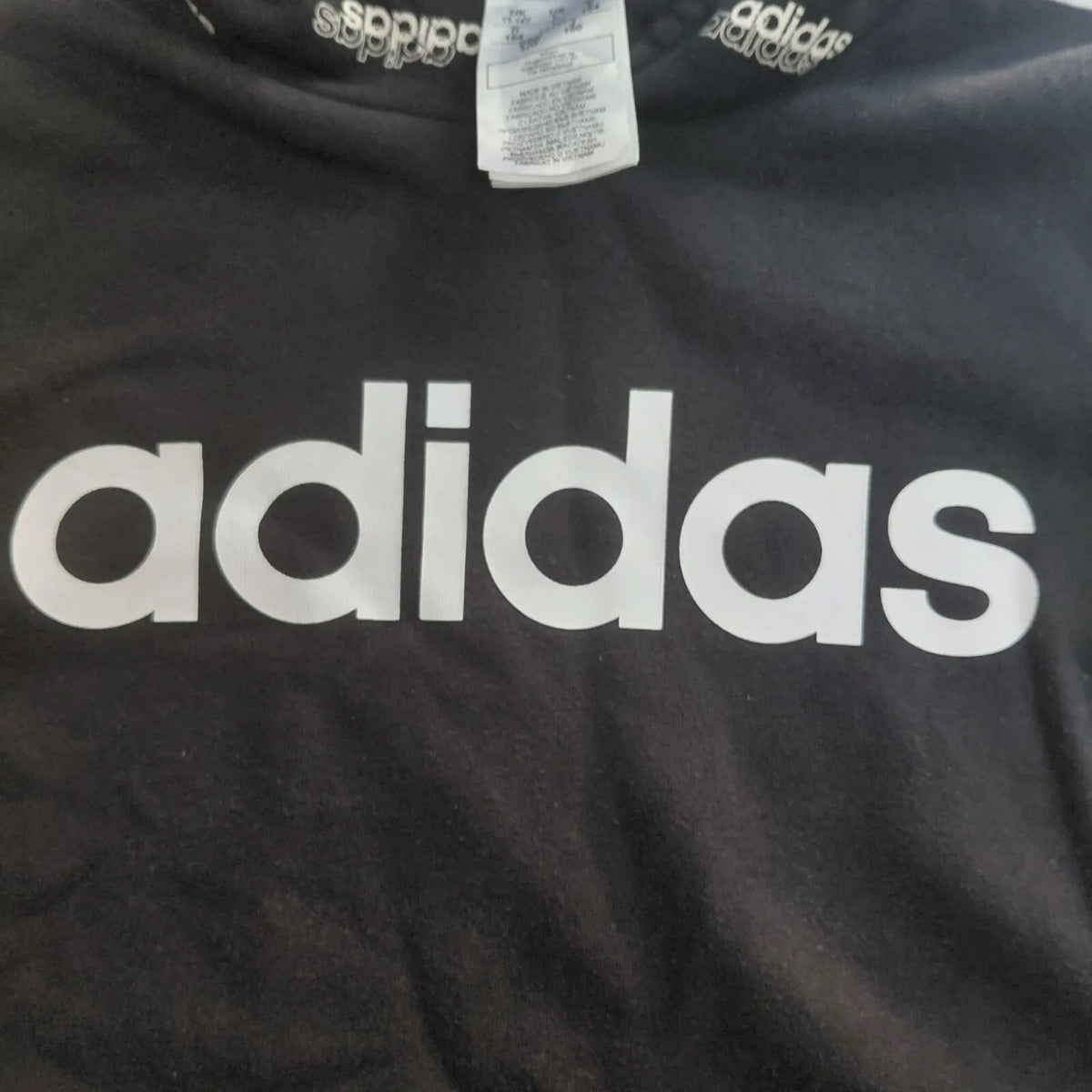 Adidas Hoodie UK 13-14Y Black Pullover Logo Three Stripe Hooded Streetwear