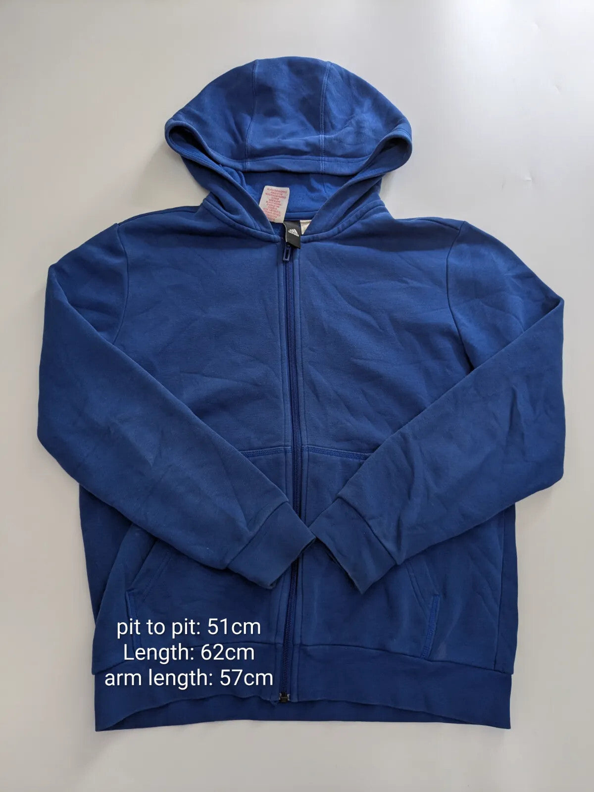 Adidas Zip Hoodie Blue Logo Full Zip Hooded Streetwear womens uk 8-10