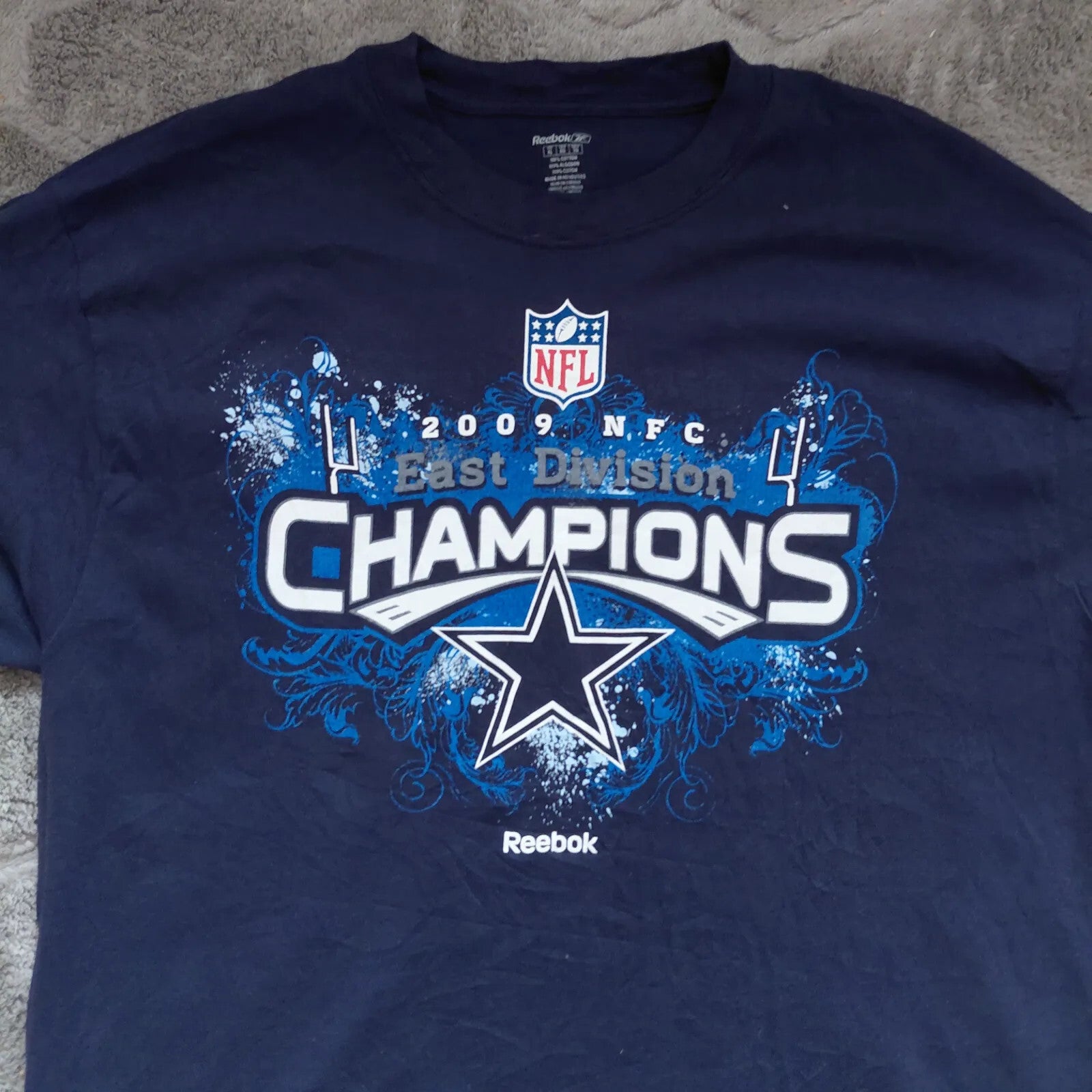 Reebok T Shirt Mens XL Navy Blue Cotton NFL East Division Champions Graphic Logo