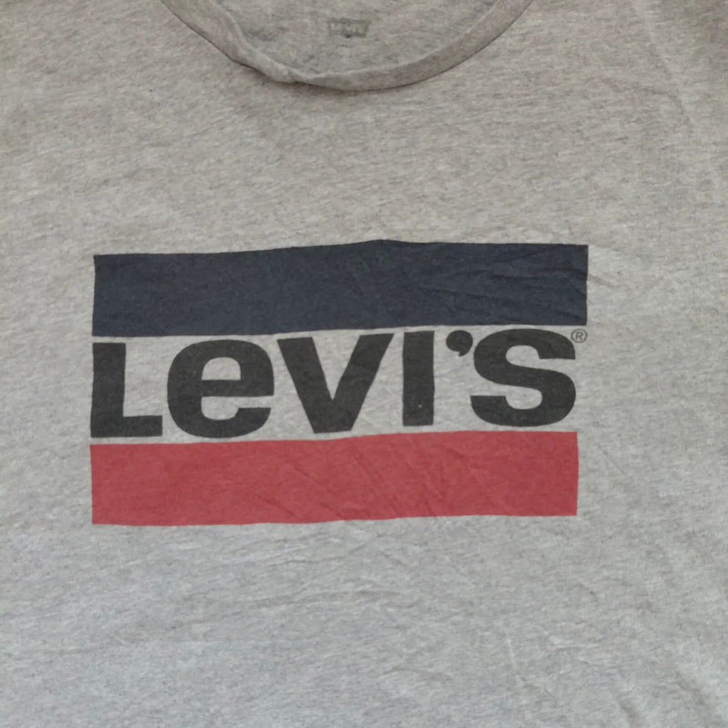 Levis Crew Neck T Shirt Grey Cotton Jersey Graphic Logo Short Sleeve