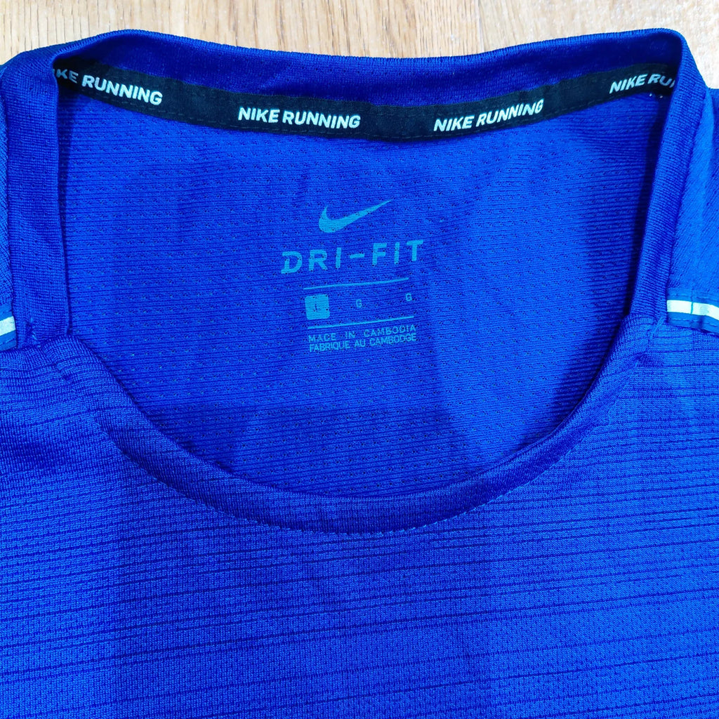 Nike Crew Neck T Shirt Mens Medium Blue Polyester Dri FIT Running Reflective