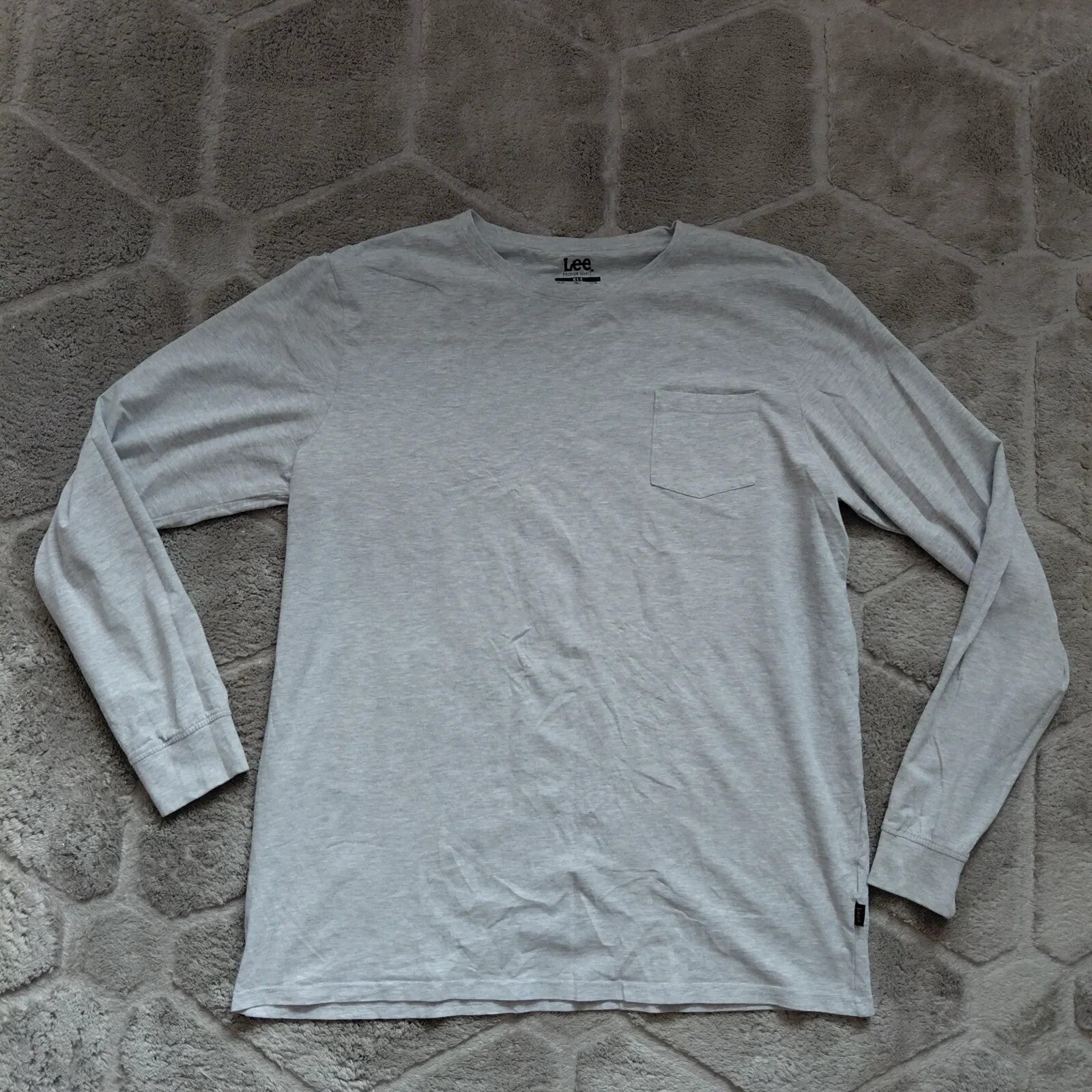 Lee Long Sleeve T Shirt XL Grey Cotton Blend Crew Neck Pocket Soft Brushed Knit