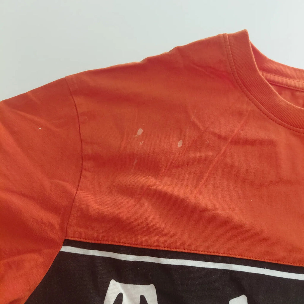 Timberland T Shirt Large Orange Black White Organic Cotton Logo Colour Block