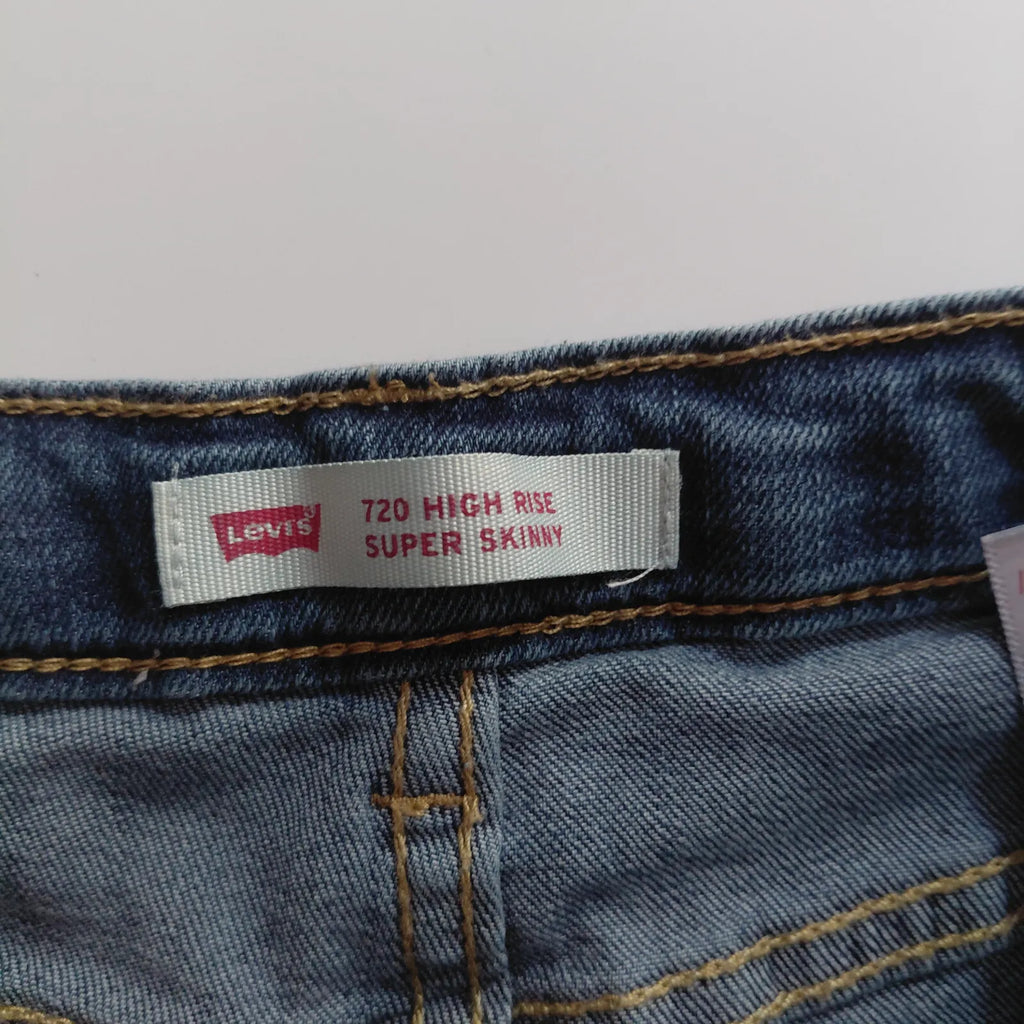 Levis 720 High Rise Super Skinny Jeans 14A Mid Blue Wash Denim Button Fly