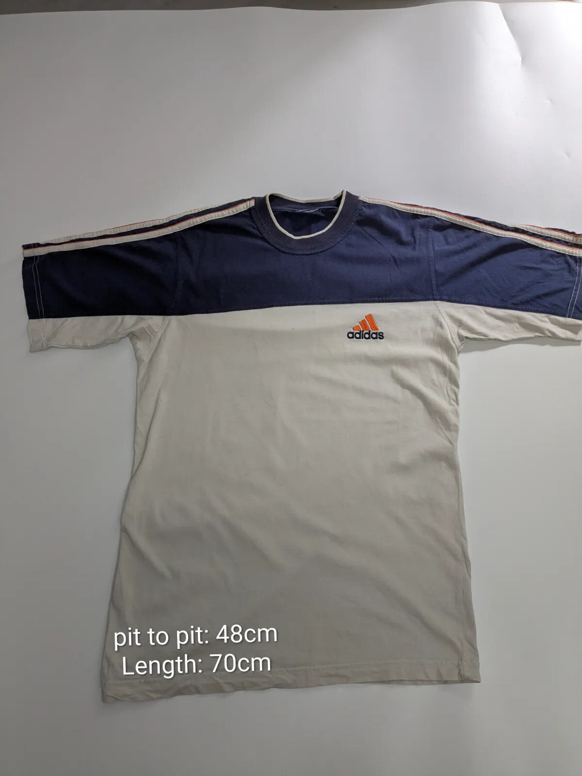 Adidas T-Shirt Navy White Cotton Logo Striped Crew Neck Short Sleeve Streetwear