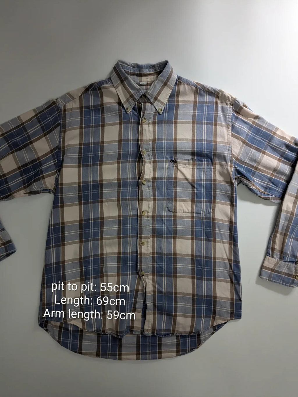 Fila Shirt Medium Blue Cotton Plaid Button Up Long Sleeve Logo Workwear
