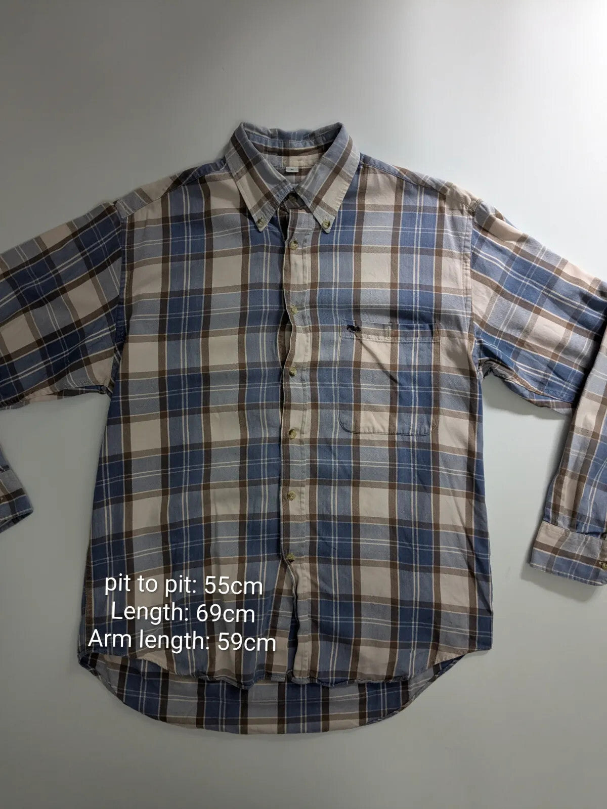 Fila Shirt Medium Blue Cotton Plaid Button Up Long Sleeve Logo Workwear