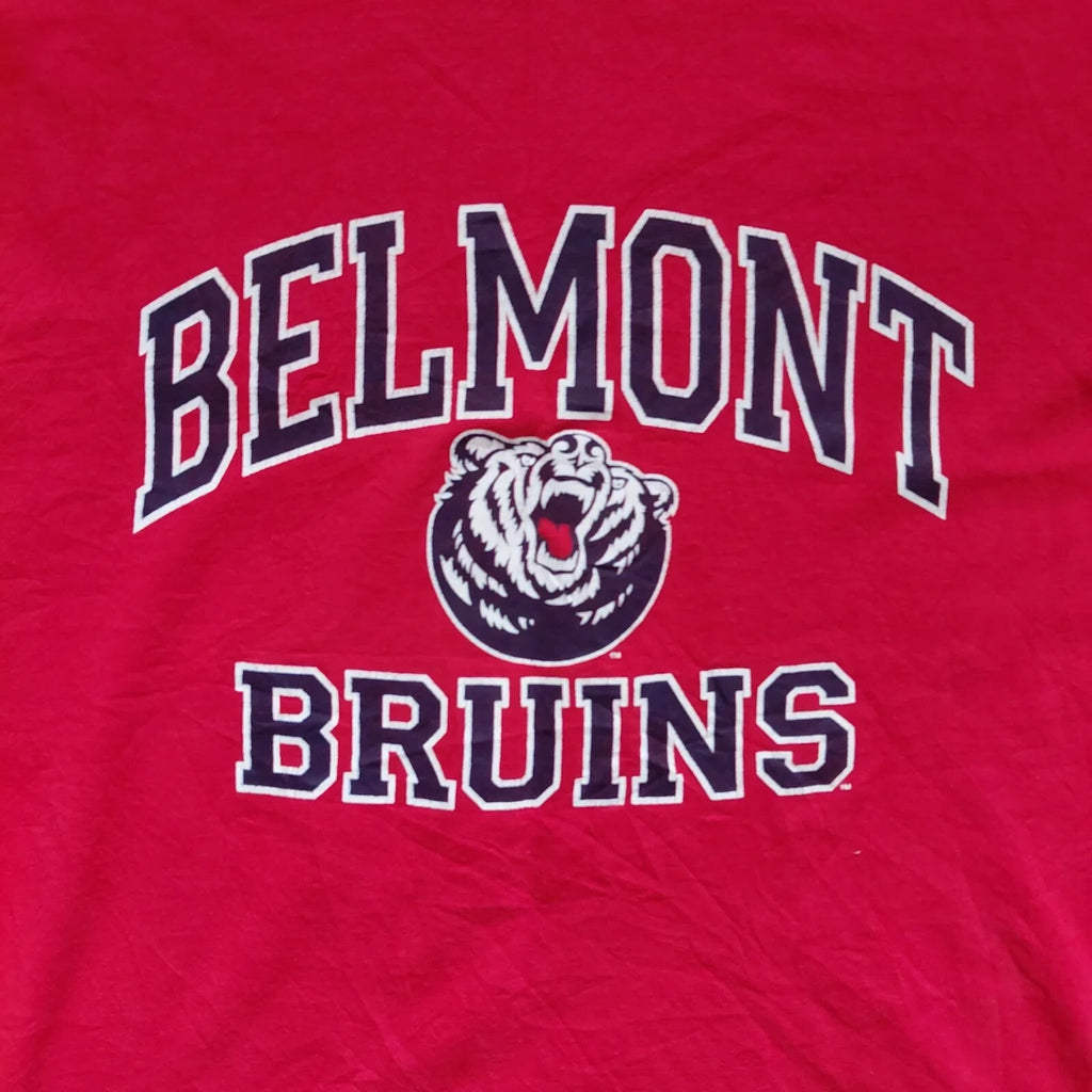 Champion Crew Neck T Shirt Unisex Medium Red Cotton Belmont Bruins Logo Short
