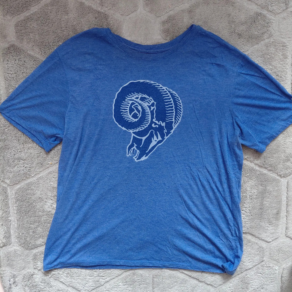 Nike Team Apparel Crew Neck T Shirt Mens XL Blue Tri Blend Ram Head Graphic Logo
