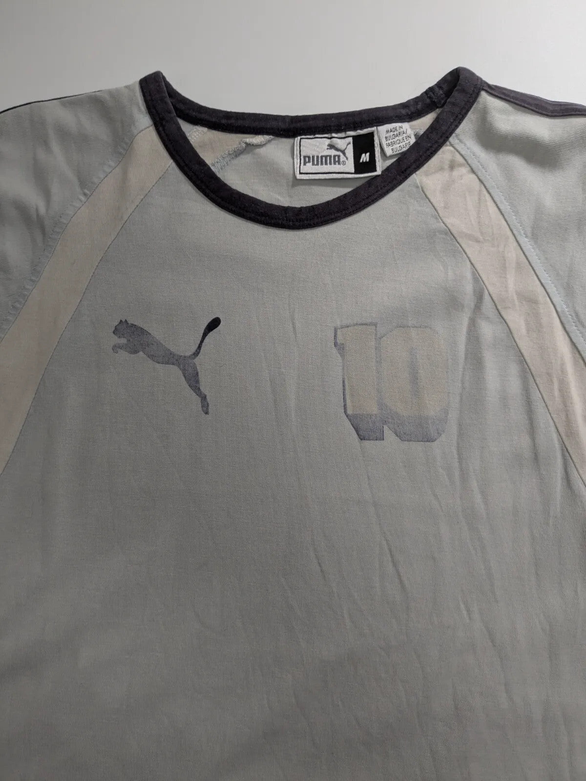Puma Football Shirt Mens Medium Grey Graphic Logo Short Sleeve Retro Sportswear