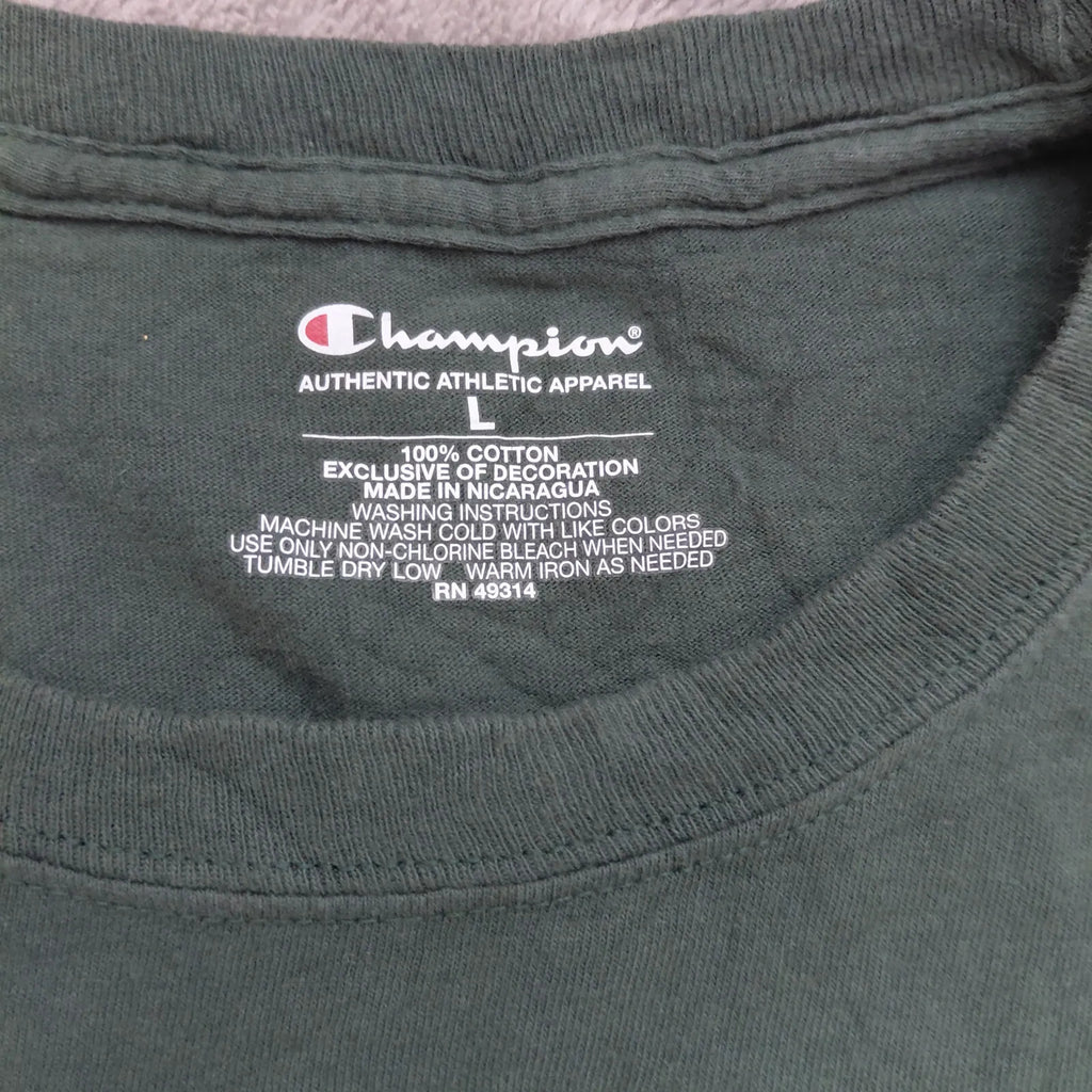 Champion Crew Neck T Shirt Large Dark Green Cotton Binghamton University Graphic