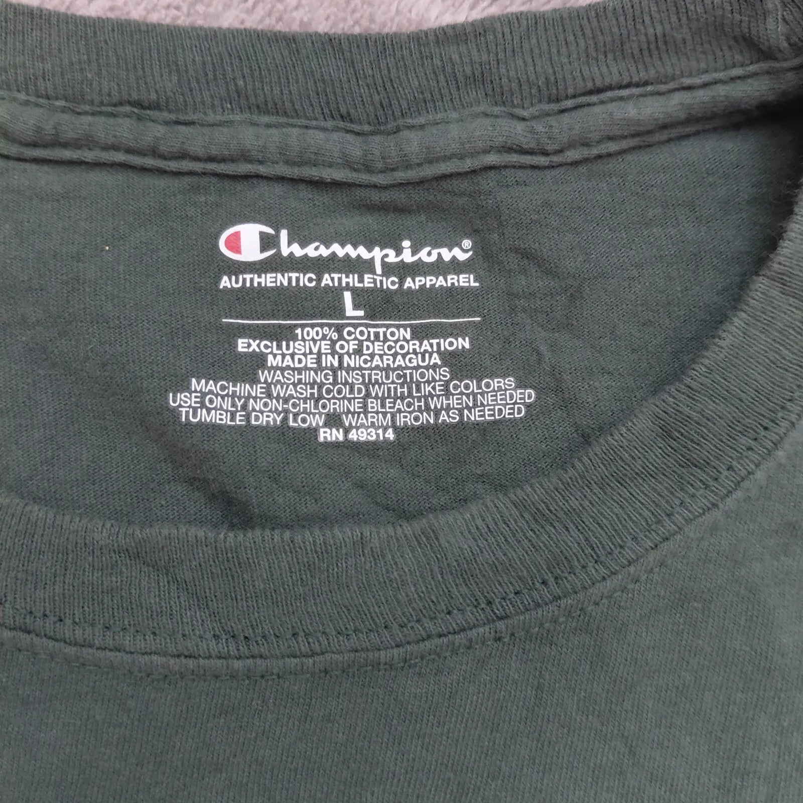 Champion Crew Neck T Shirt Large Dark Green Cotton Binghamton University Graphic