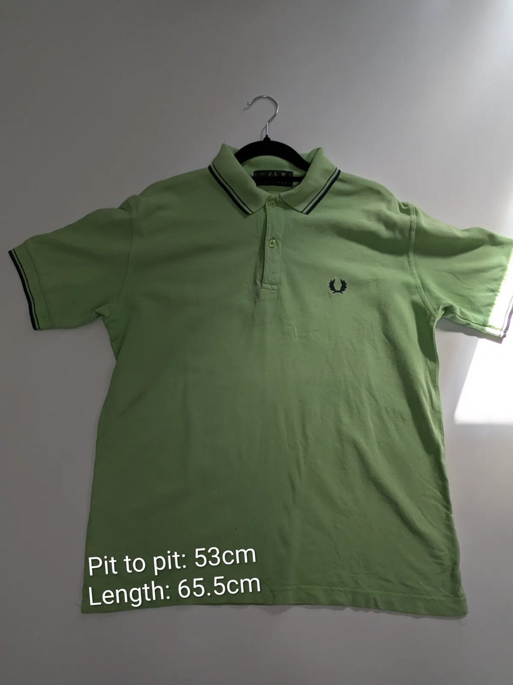 Fred Perry Polo Shirt Medium Green Cotton Pique Striped Logo Button Up Preppy