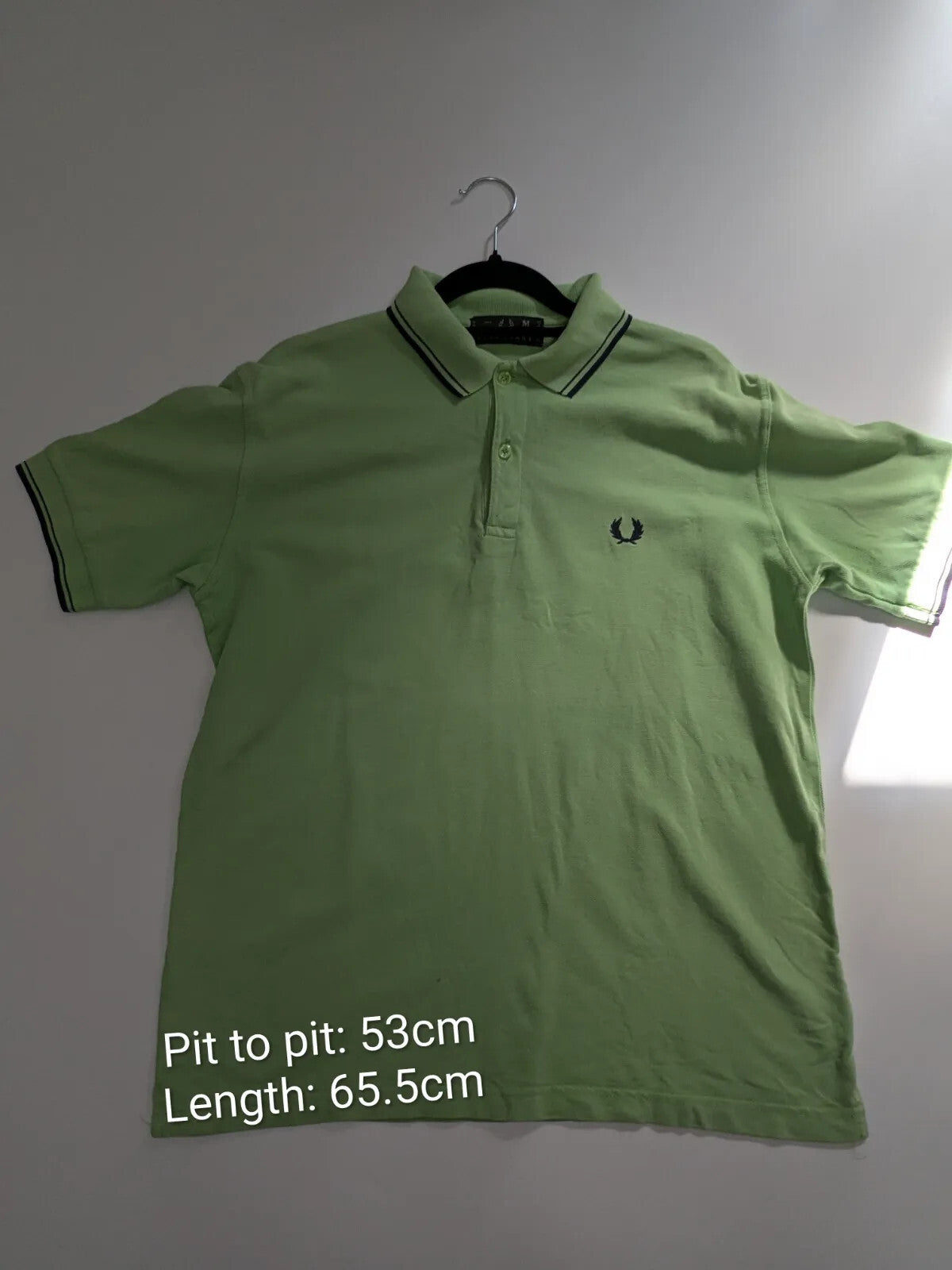 Fred Perry Polo Shirt Medium Green Cotton Pique Striped Logo Button Up Preppy