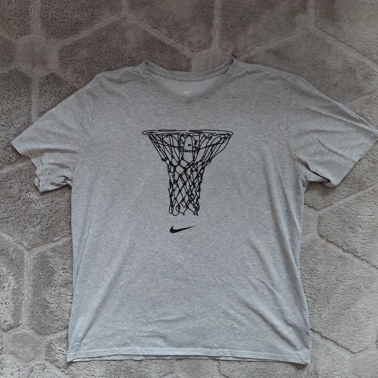 Nike Crew Neck T Shirt XL Grey Basketball Hoop Graphic Dri Fit Athletic Cut