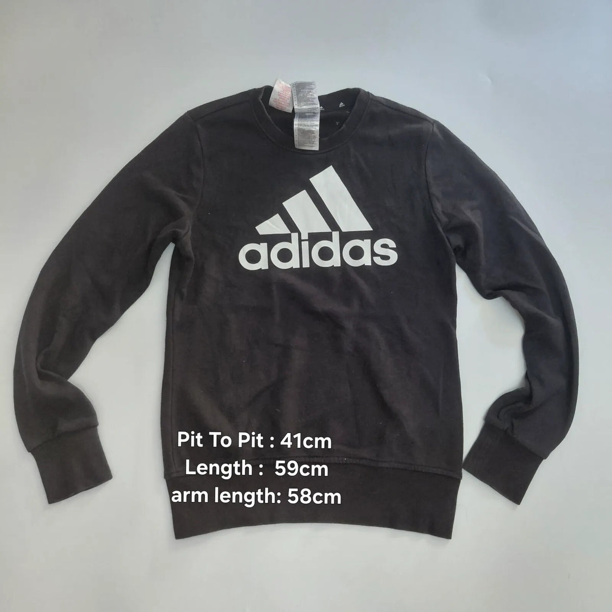 Adidas Crewneck Sweatshirt UK 13-14Y Black Cotton Blend Logo Streetwear