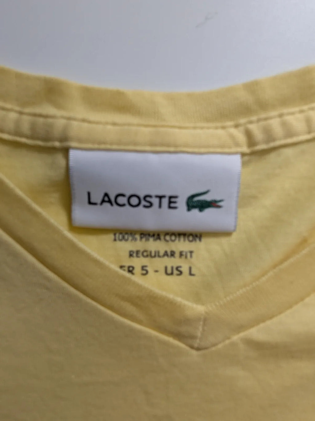 Lacoste T-Shirt FR 5 US L Yellow Cotton V Neck Logo Regular Fit