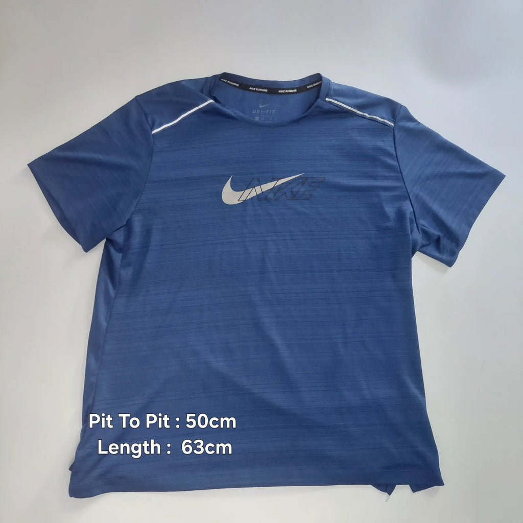 Nike Dri Fit T Shirt Blue Short Sleeve Logo Running Athletic Pullover