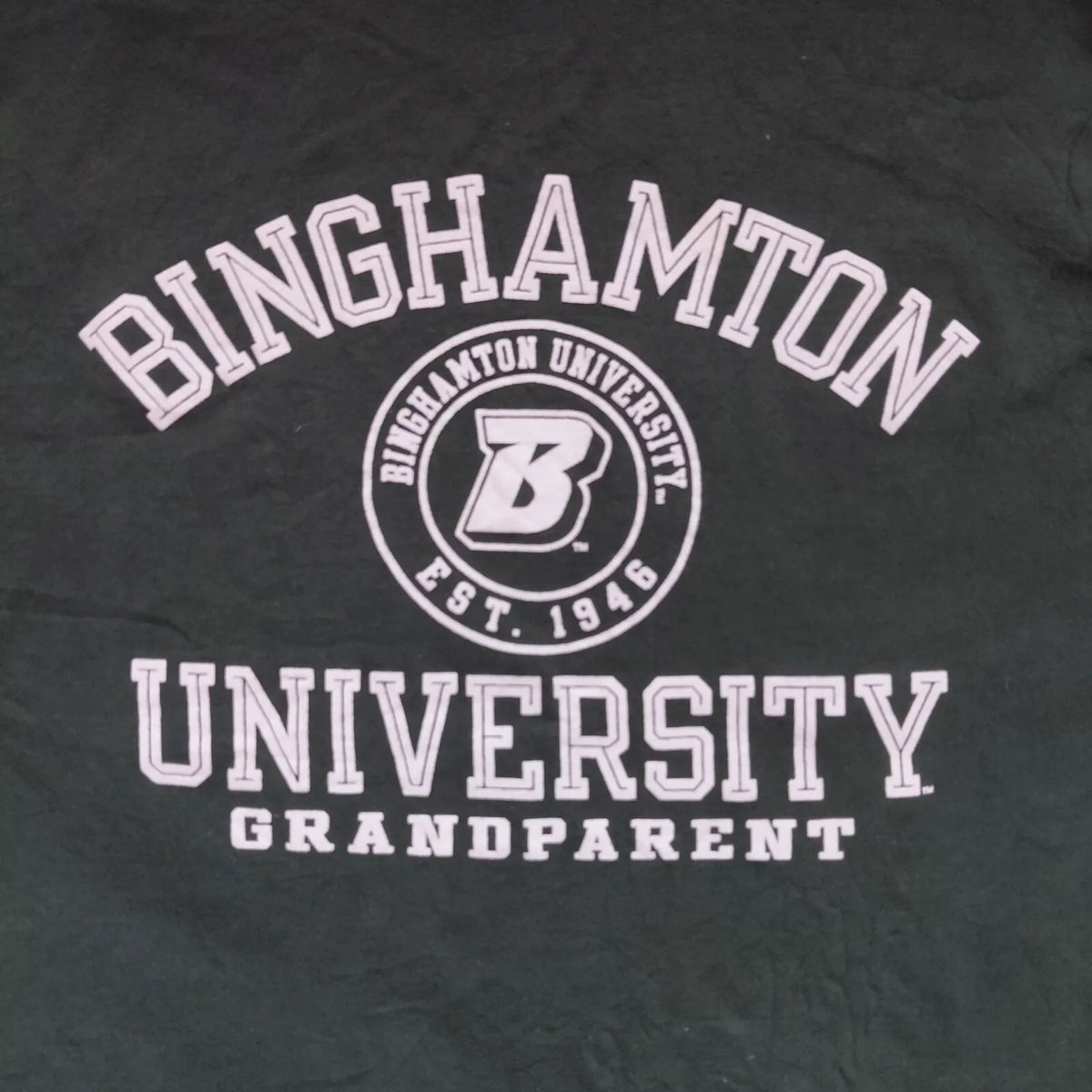 Champion Crew Neck T Shirt Large Dark Green Cotton Binghamton University Graphic