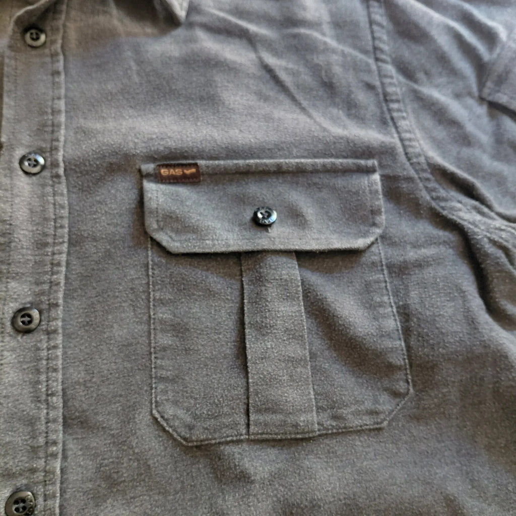 Gas Overshirt Mens XL Grey Denim Button Up Logo Workwear