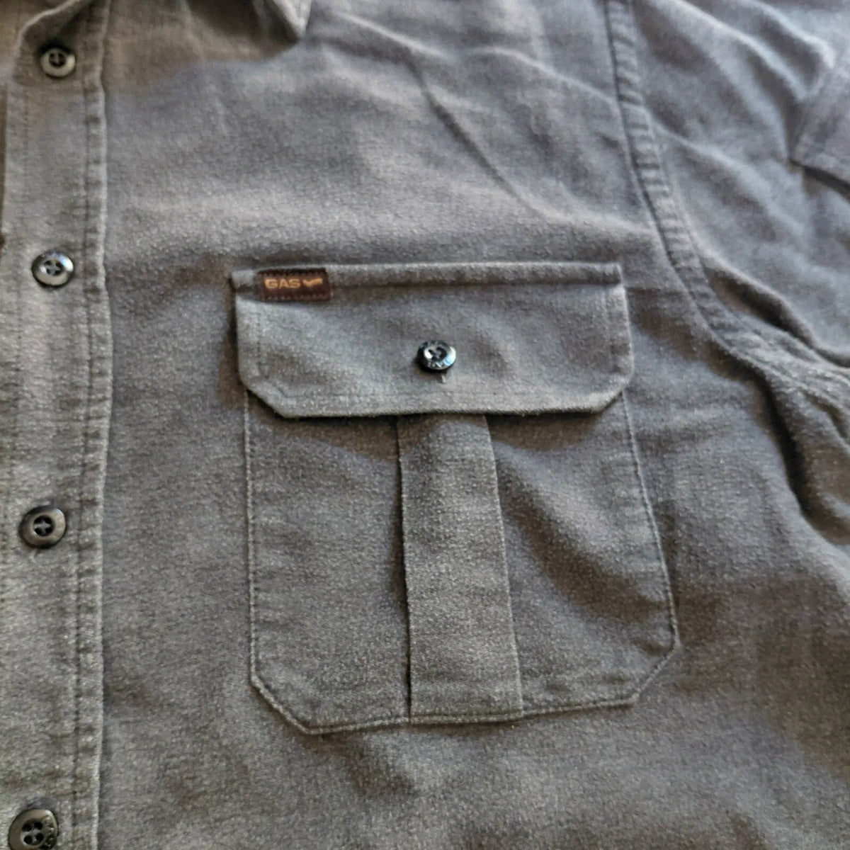Gas Overshirt Mens XL Grey Denim Button Up Logo Workwear