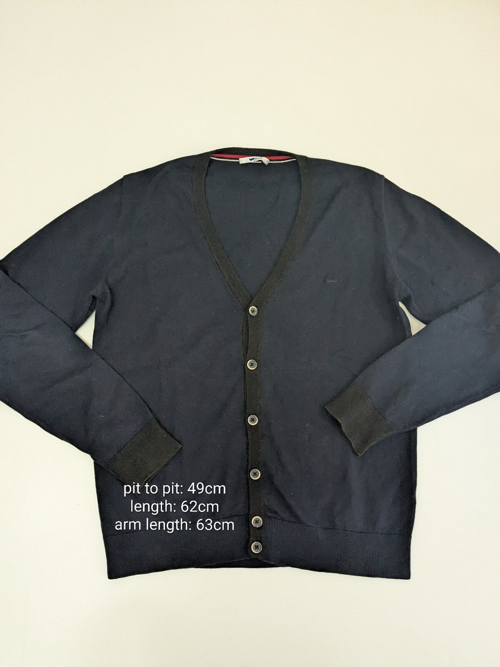 Navy Gas button cardigan sweater