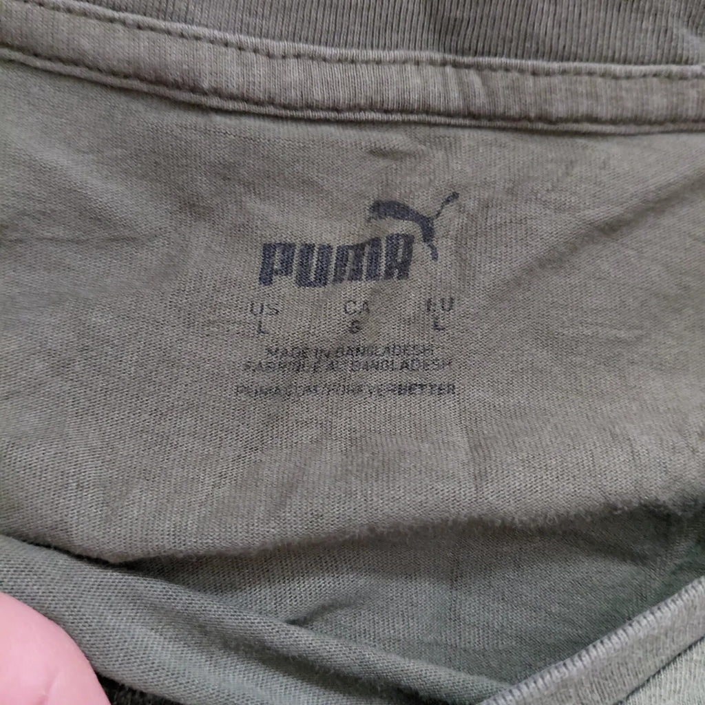 Puma Crew Neck T Shirt Large Olive Green Puma Logo Graphic Short Sleeve