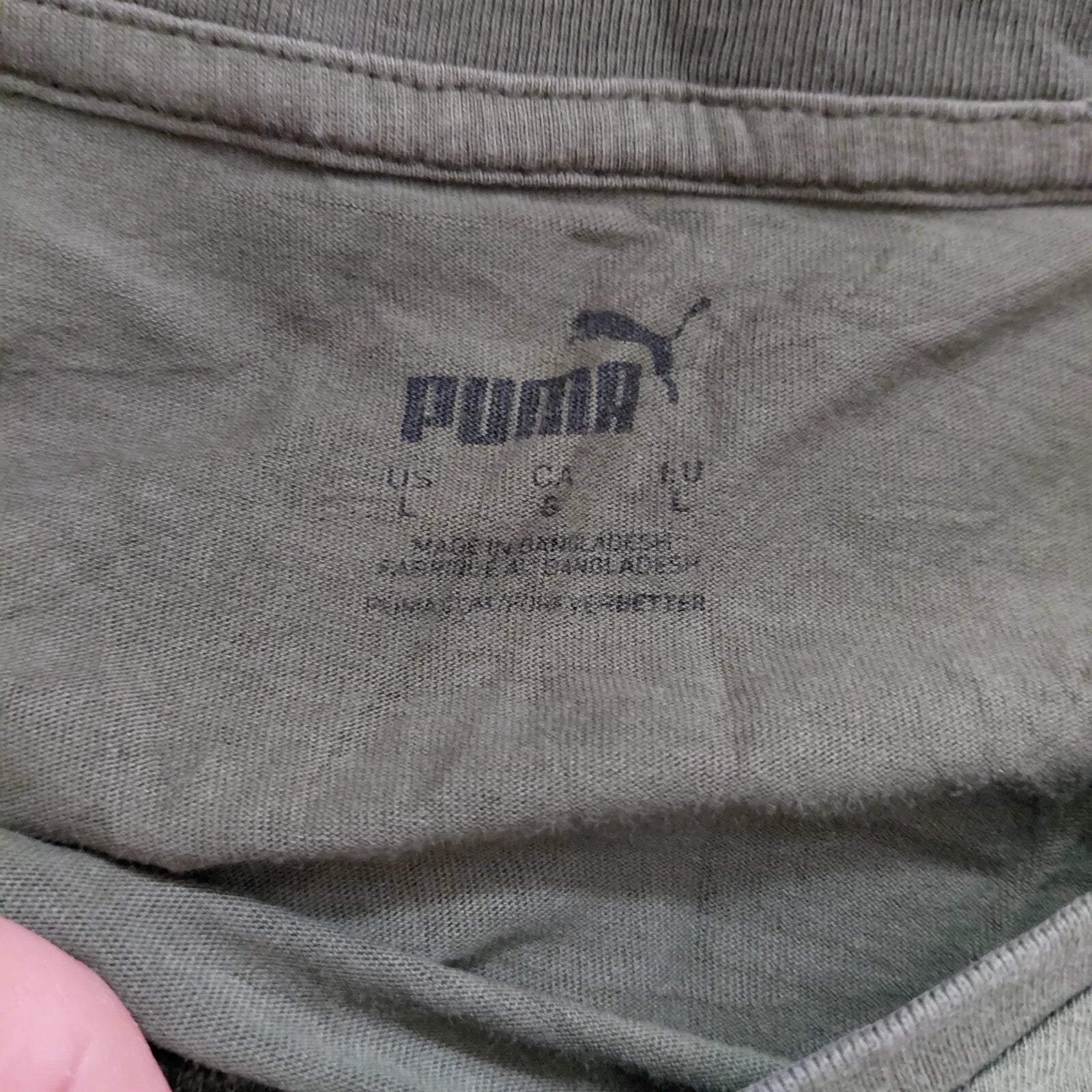 Puma Crew Neck T Shirt Large Olive Green Puma Logo Graphic Short Sleeve