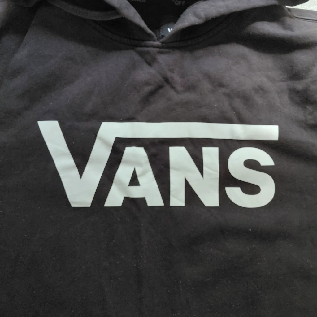 Vans Pullover Hoodie Mens Large Black Cotton Fleece Lining Logo Long Sleeve