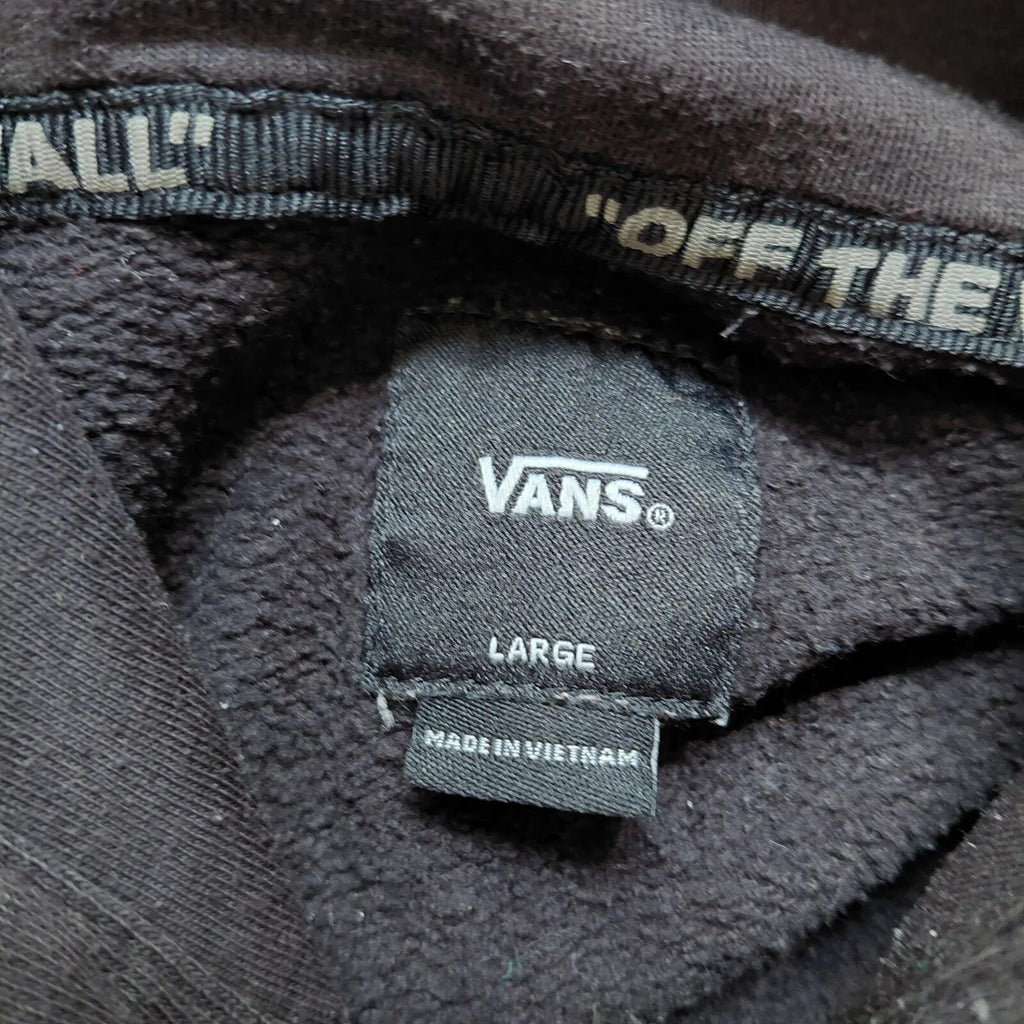 Vans Pullover Hoodie Mens Large Black Cotton Fleece Lining Logo Long Sleeve