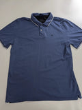 Champion Polo Shirt Mens 3XL Blue Cotton Pique Logo Striped Collar Trim Button