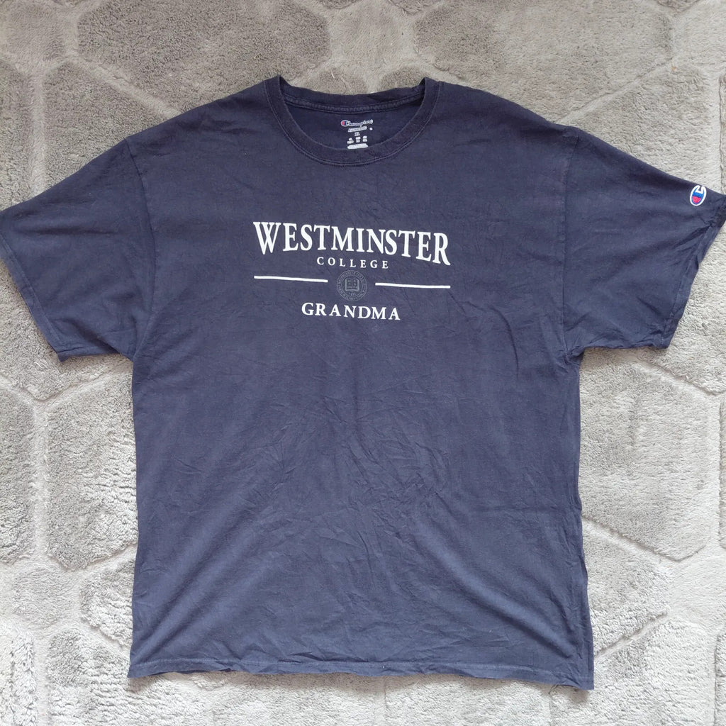 Champion Authentic Crew Neck T Shirt XL Navy Cotton Westminster College Grandma