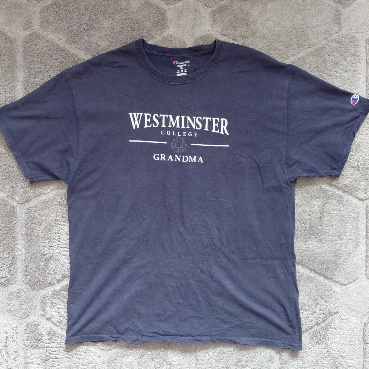 Champion Authentic Crew Neck T Shirt XL Navy Cotton Westminster College Grandma