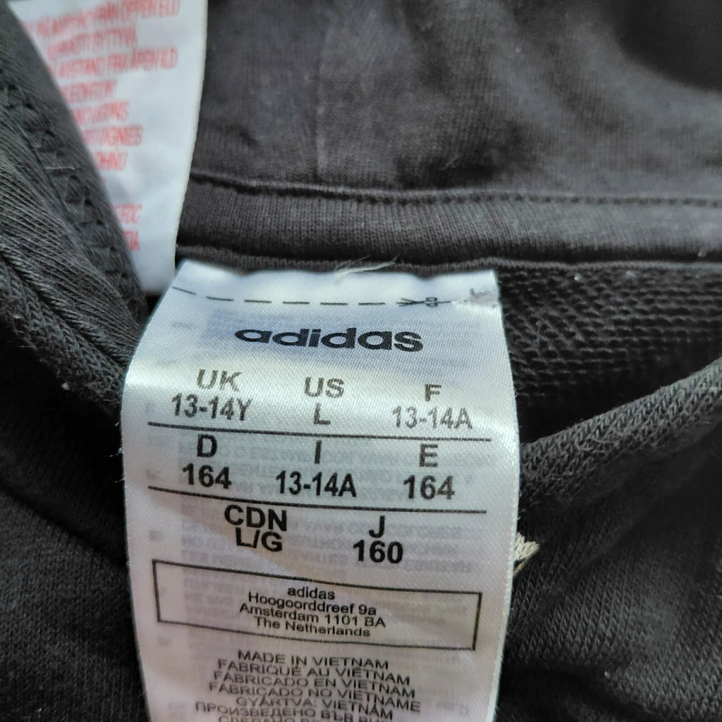 Adidas Hoodie UK 13 14Y Black Pullover Hooded Logo Long Sleeve Athletic
