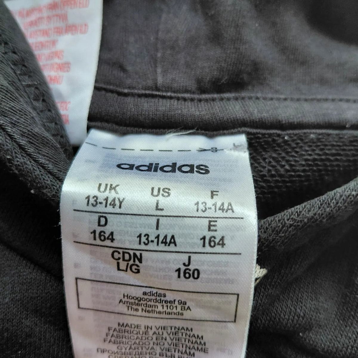 Adidas Hoodie UK 13 14Y Black Pullover Hooded Logo Long Sleeve Athletic
