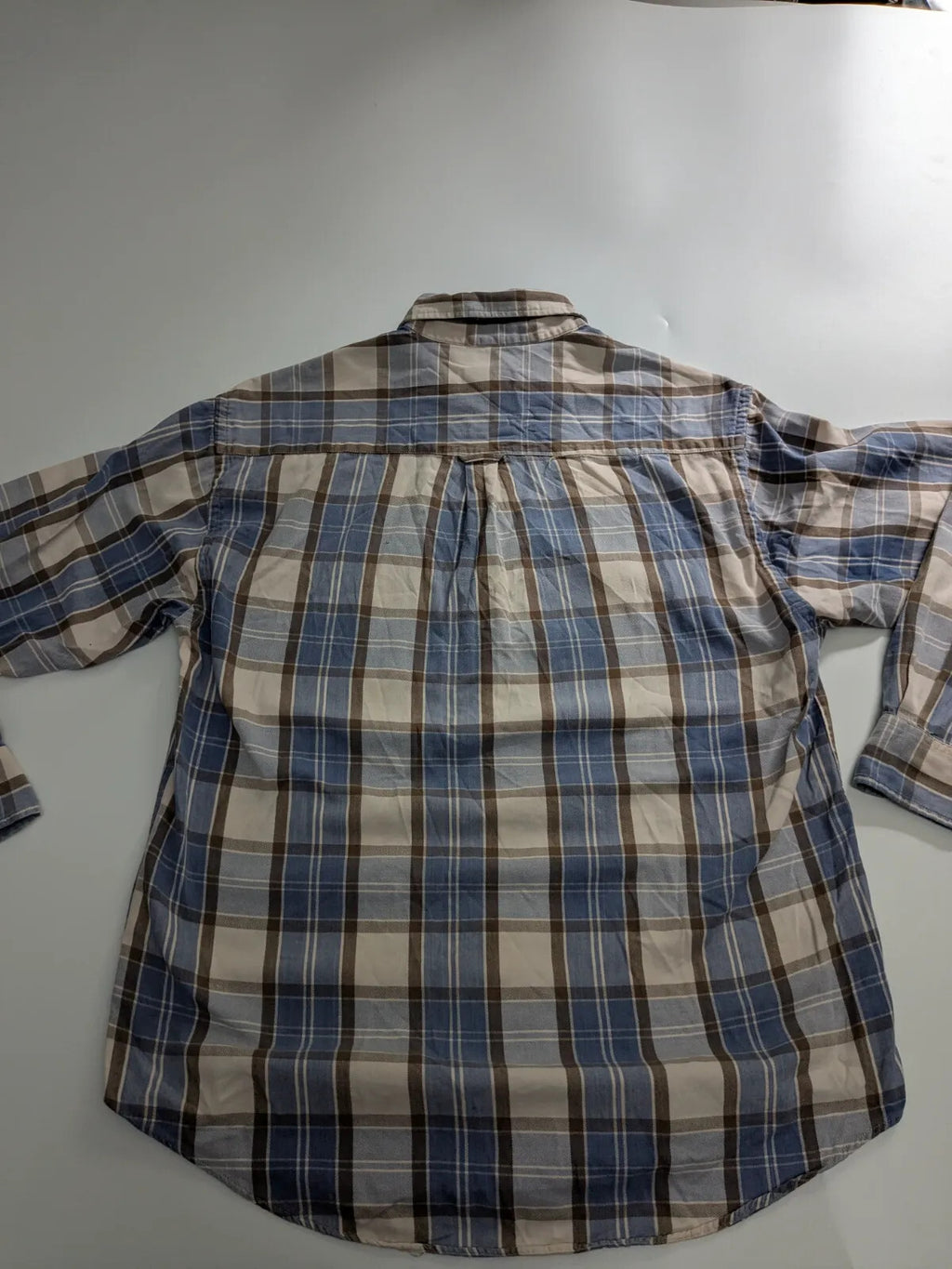 Fila Shirt Medium Blue Cotton Plaid Button Up Long Sleeve Logo Workwear