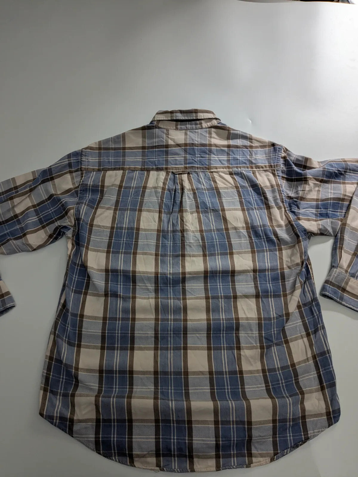Fila Shirt Medium Blue Cotton Plaid Button Up Long Sleeve Logo Workwear