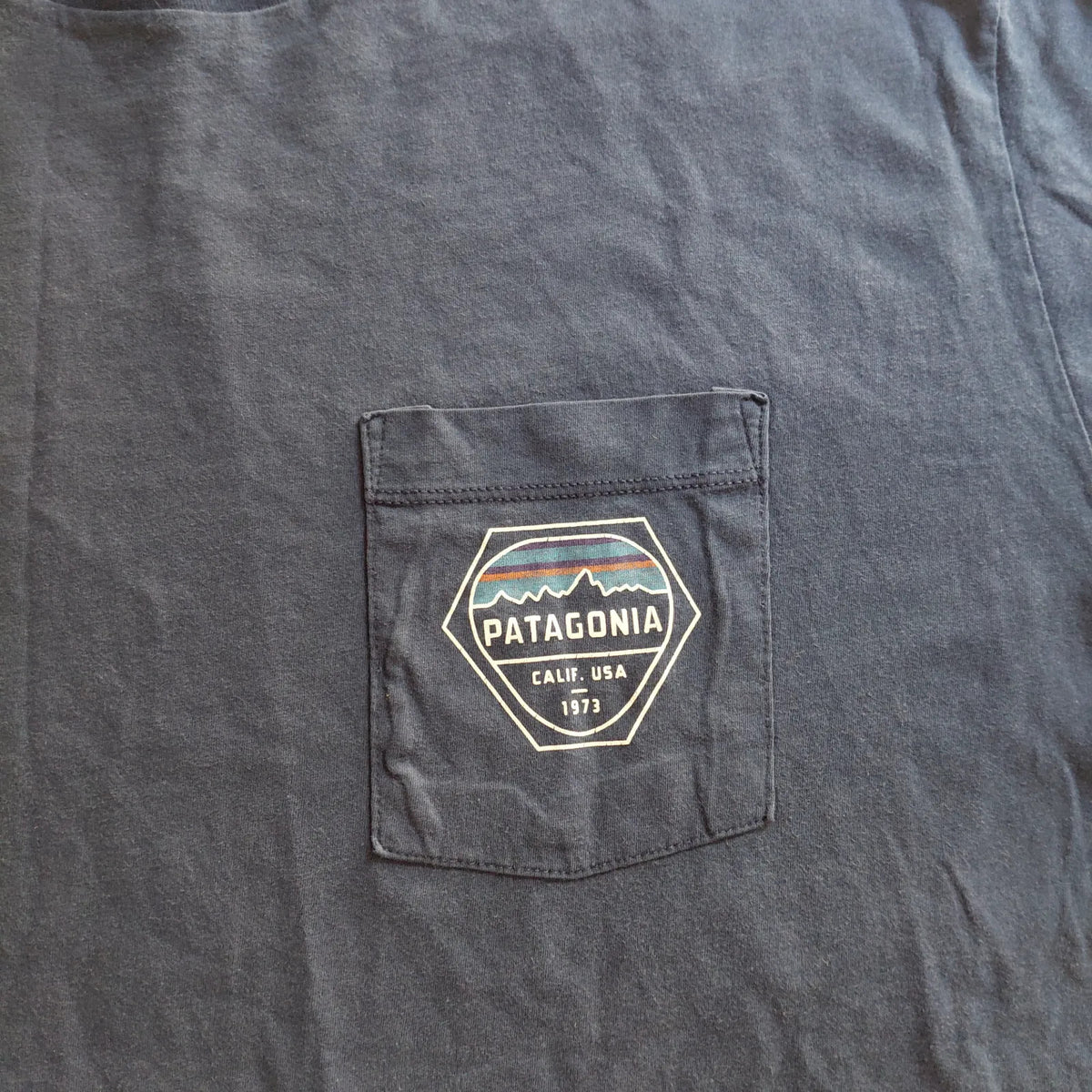 Patagonia T-Shirt Navy Organic Cotton Crew Neck Pocket Logo Graphic Outdoor