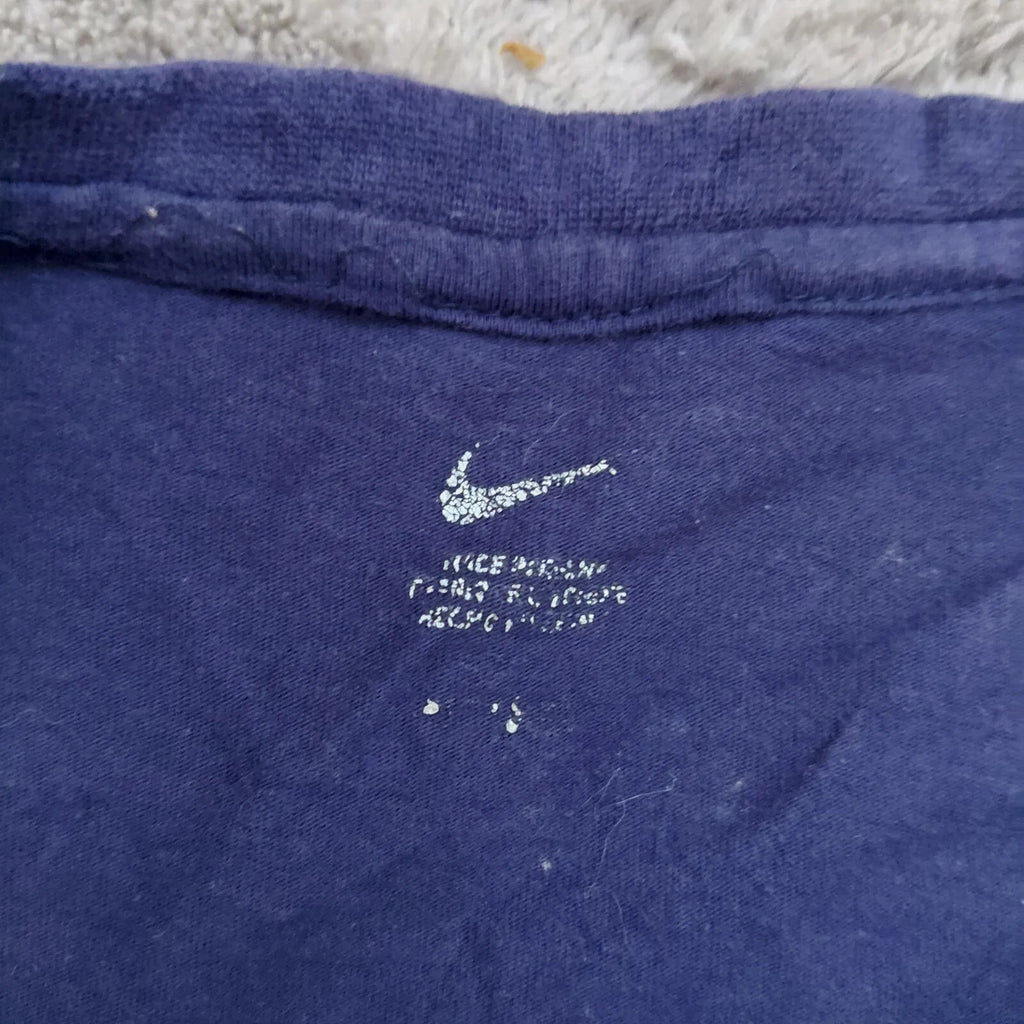 Nike Crew Neck T Shirt Navy Blue Cotton Large M Graphic Nike Swoosh Logo Short