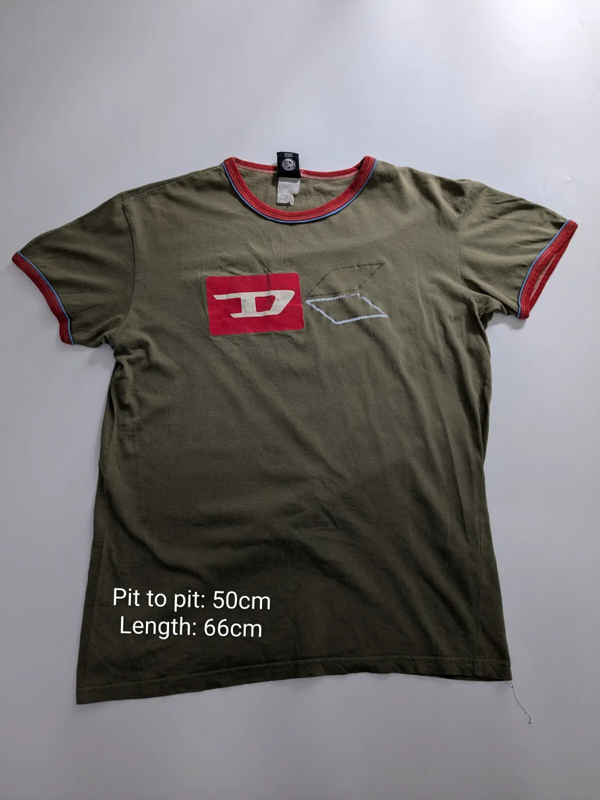 Diesel T-Shirt Medium Olive Green Cotton Logo Graphic Print Short Sleeve