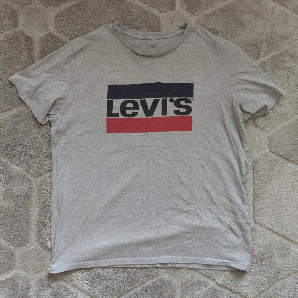 Levis Crew Neck T Shirt Grey Cotton Jersey Graphic Logo Short Sleeve