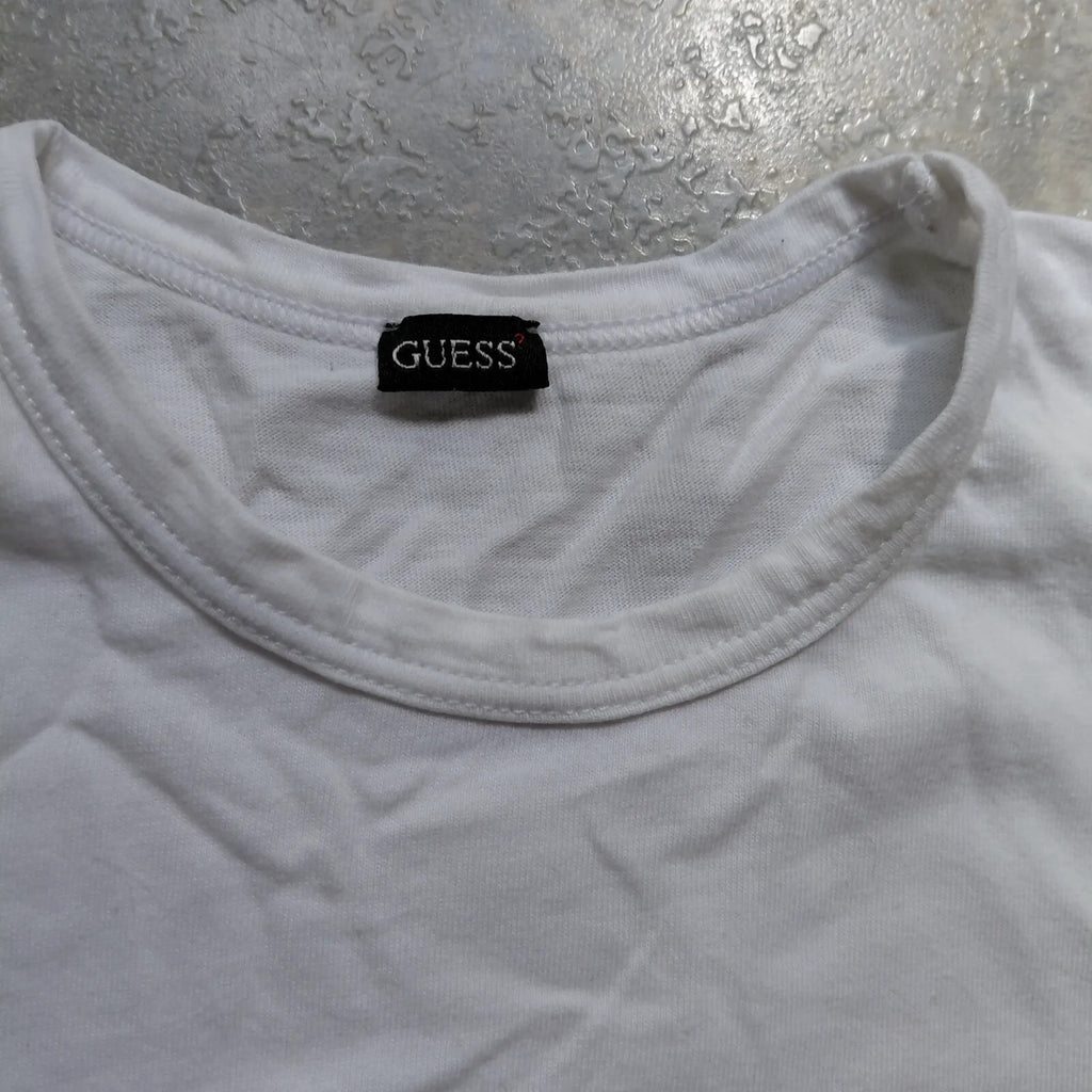 Guess Crew Neck T Shirt Mens White Blue Cotton Dip Dye Short Sleeve Casual