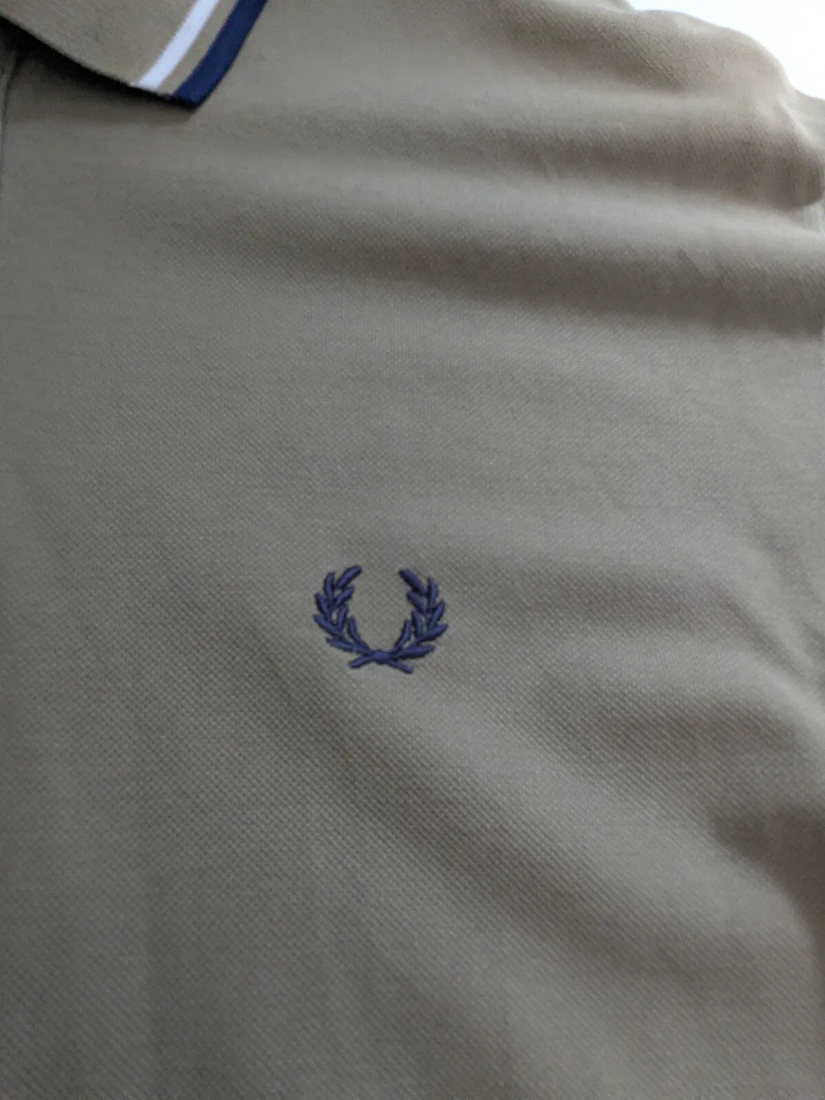 Fred Perry Polo Shirt Khaki Cotton Pique Striped Logo Embroidered Long Sleeve
