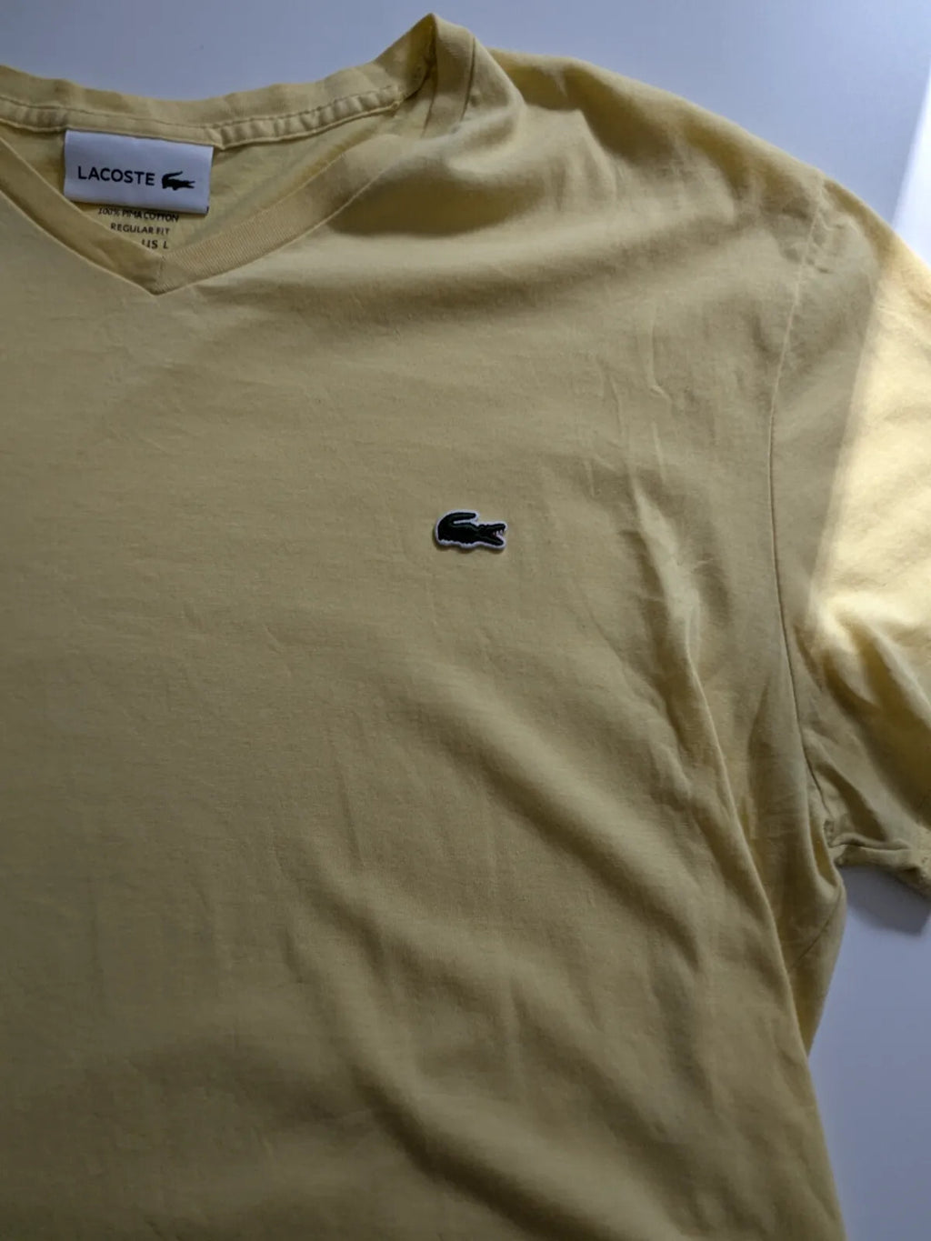 Lacoste T-Shirt FR 5 US L Yellow Cotton V Neck Logo Regular Fit