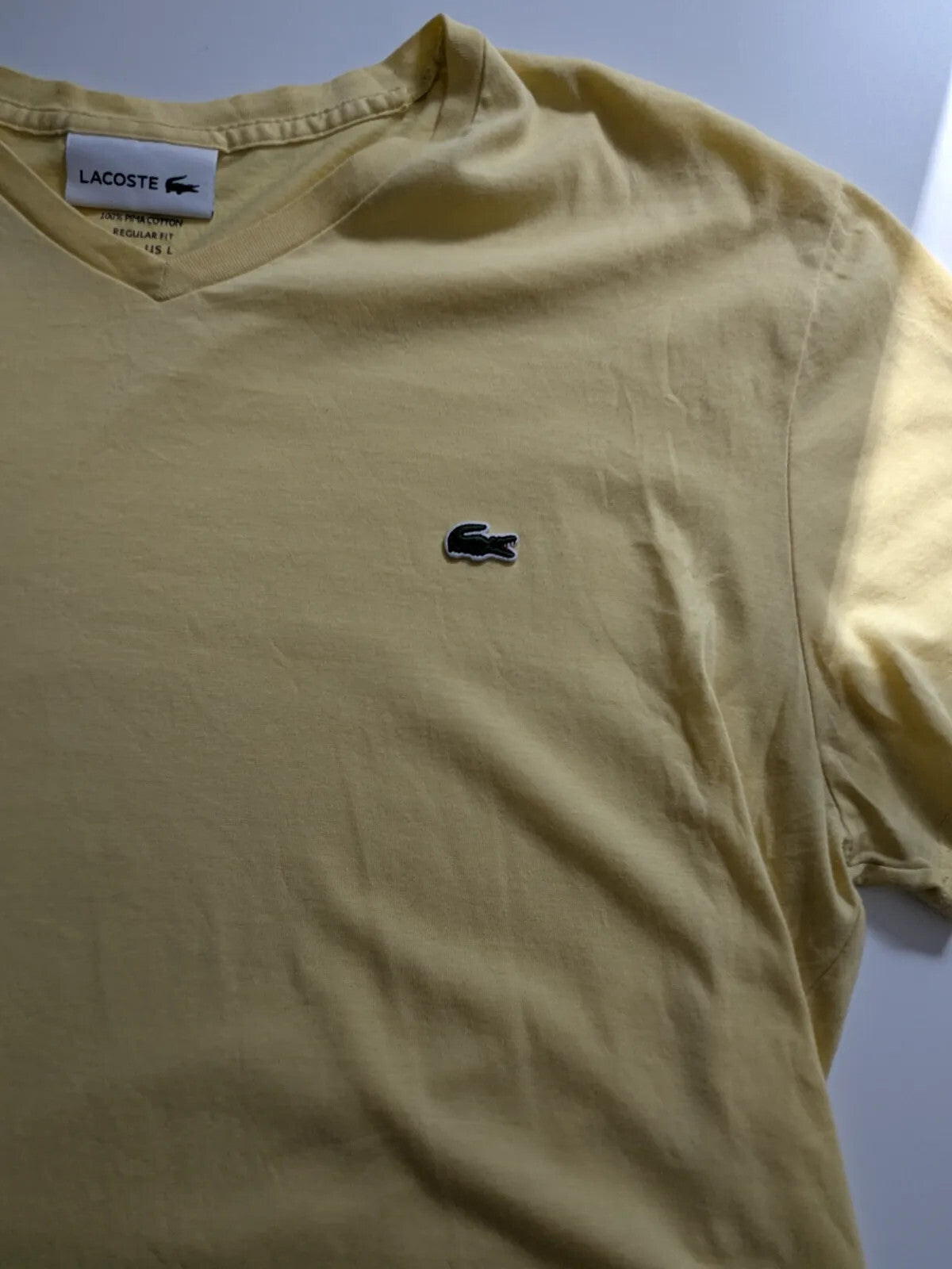 Lacoste T-Shirt FR 5 US L Yellow Cotton V Neck Logo Regular Fit