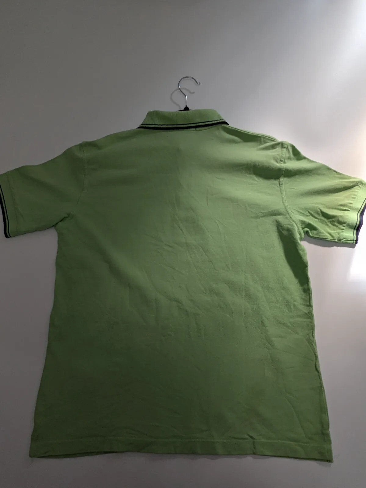 Fred Perry Polo Shirt Medium Green Cotton Pique Striped Logo Button Up Preppy
